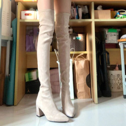 過膝靴2025秋冬新款時尚百搭尖頭粗跟高筒彈力瘦瘦靴小個子長筒靴