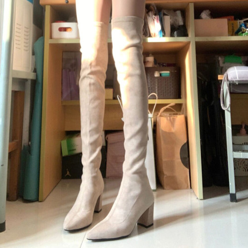 過膝靴2025秋冬新款時尚百搭尖頭粗跟高筒彈力瘦瘦靴小個子長筒靴 過膝靴2025秋冬新款時尚百搭尖頭粗跟高筒彈力瘦瘦靴小個子長筒靴