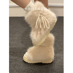 白色厚底雪地靴女2025新款真皮加絨加厚毛毛棉鞋冬季增高顯瘦短靴