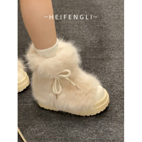 白色厚底雪地靴女2025新款真皮加絨加厚毛毛棉鞋冬季增高顯瘦短靴