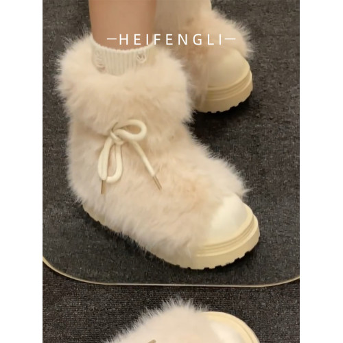 白色厚底雪地靴女2025新款真皮加絨加厚毛毛棉鞋冬季增高顯瘦短靴