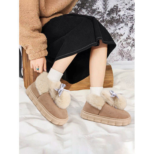 可愛雪地靴女士冬季2025新款外穿厚底家居保暖加絨加厚包跟棉拖鞋