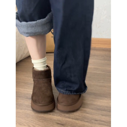 皮毛一體厚底雪地靴女短筒2025新款冬季增高防滑加絨加厚保暖棉鞋