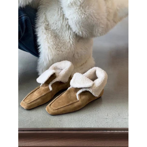 小衆復古短靴一腳蹬絨面方頭女時尚外穿毛毛鞋百搭內增高加絨單鞋