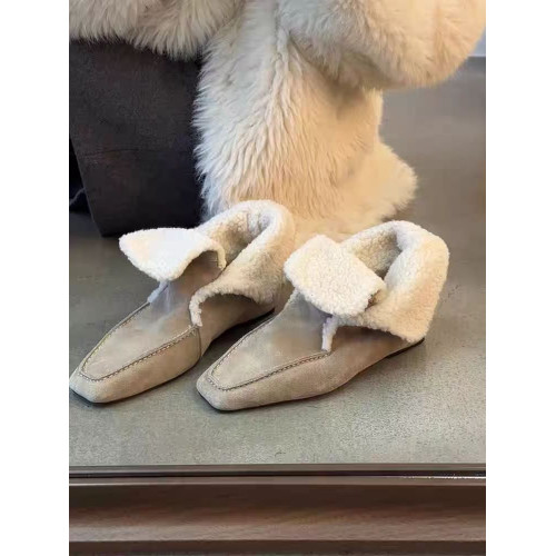 小衆復古短靴一腳蹬絨面方頭女時尚外穿毛毛鞋百搭內增高加絨單鞋