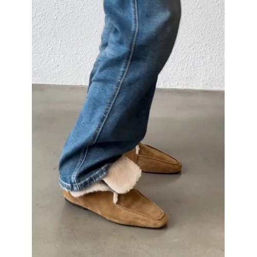 小衆復古短靴一腳蹬絨面方頭女時尚外穿毛毛鞋百搭內增高加絨單鞋