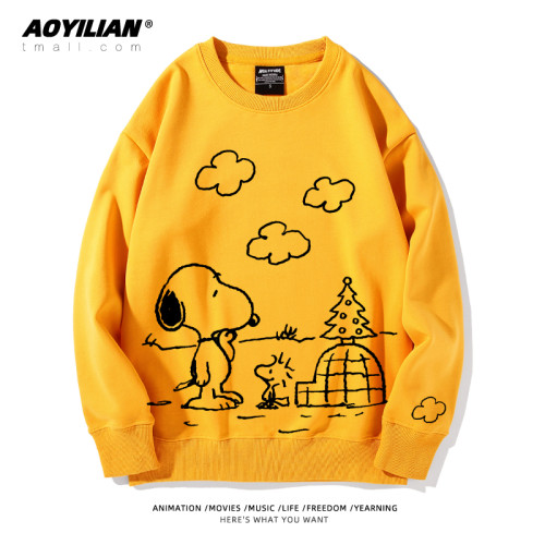 史努比聯名衛衣男女寬鬆情侶ins潮春秋加絨圓領學生外套上衣服潮