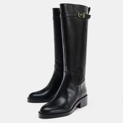 ZA2025新款秋冬女靴長筒厚底騎士靴女馬丁靴高筒粗跟圓頭直筒女靴