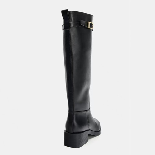 ZA2025新款秋冬女靴長筒厚底騎士靴女馬丁靴高筒粗跟圓頭直筒女靴