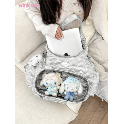 銀色外出小食量斜背痛包娃用透明15cm雙人娃包大容量日常款通勤