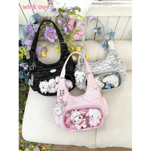 銀色外出小食量斜背痛包娃用透明15cm雙人娃包大容量日常款通勤