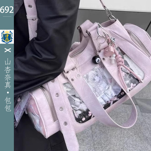 【津古】甜酷辣妹單肩包斜後後背包日常時尚小衆設計感機車風吧唧痛包