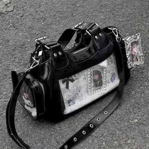 【津古】甜酷辣妹單肩包斜後後背包日常時尚小衆設計感機車風吧唧痛包