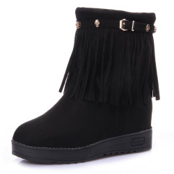 秋冬季流蘇短靴內增高雪地靴加厚保暖加絨棉鞋百搭學生靴大小碼33