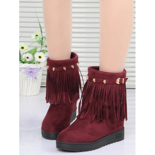 秋冬季流蘇短靴內增高雪地靴加厚保暖加絨棉鞋百搭學生靴大小碼33