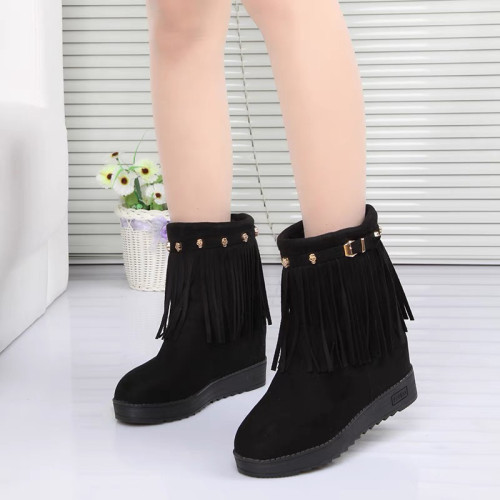 秋冬季流蘇短靴內增高雪地靴加厚保暖加絨棉鞋百搭學生靴大小碼33