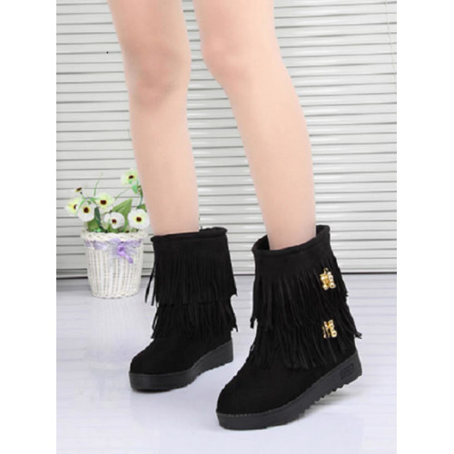 秋冬季流蘇短靴內增高雪地靴加厚保暖加絨棉鞋百搭學生靴大小碼33