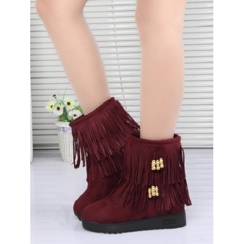 秋冬季流蘇短靴內增高雪地靴加厚保暖加絨棉鞋百搭學生靴大小碼33