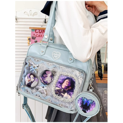 蝴蝶忍鬼滅之刃吧唧痛包穀子斜後後背包手提單肩包學生日系大容量可愛