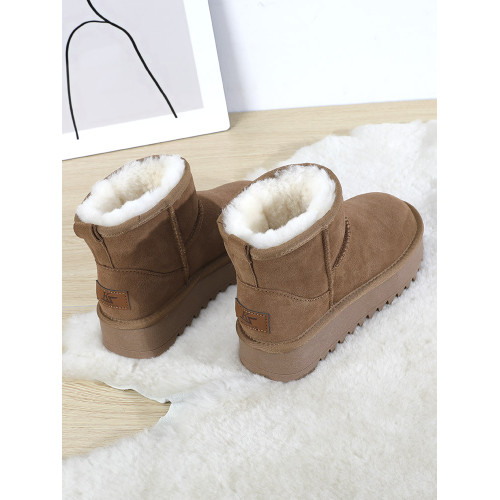 純羊毛雪地靴女2024冬季季新款皮毛一體短筒厚底加絨加厚東北棉鞋