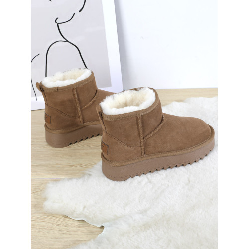 純羊毛雪地靴女2024冬季季新款皮毛一體短筒厚底加絨加厚東北棉鞋