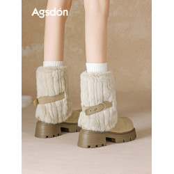 奧古獅登加絨雪地靴女2025新款冬季中筒厚底保暖毛毛棉鞋防滑棉靴