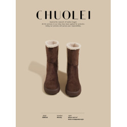 超火冬季新款厚底雪地靴女棕色保暖設計感百搭加厚毛毛鞋加絨棉鞋