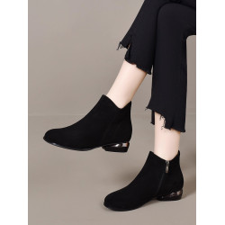 撤櫃品牌女鞋平跟小短靴女2025新款圓頭平底媽媽靴子冬季加絨皮鞋