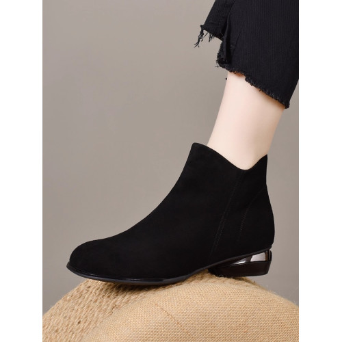 撤櫃品牌女鞋平跟小短靴女2025新款圓頭平底媽媽靴子冬季加絨皮鞋