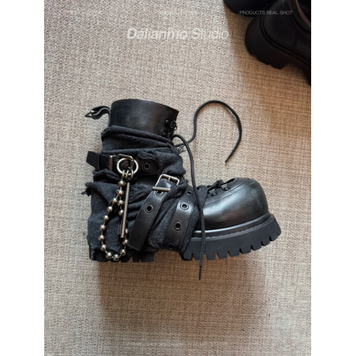 暗黑重工馬丁靴女帥氣龐克短靴厚底增高短筒靴子綑綁金屬高幫鞋潮 暗黑重工馬丁靴女帥氣龐克短靴厚底增高短筒靴子綑綁金屬高幫鞋潮