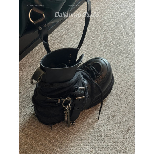 暗黑重工馬丁靴女帥氣龐克短靴厚底增高短筒靴子綑綁金屬高幫鞋潮 暗黑重工馬丁靴女帥氣龐克短靴厚底增高短筒靴子綑綁金屬高幫鞋潮