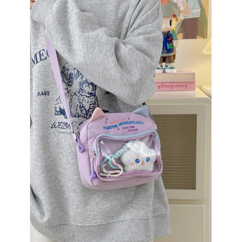 貓咪二次元透明斜後後背包2026新款夏可愛小包包女學生單肩包痛包娃包