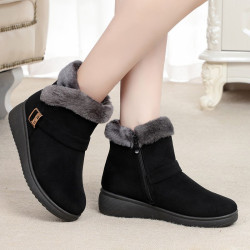 靴一體媽媽加絨女雪地棉鞋新款鞋冬季短靴老人防滑皮毛中老年保暖