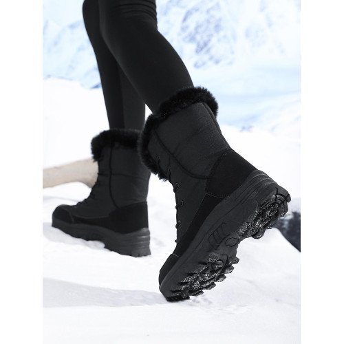 黑色雪地靴女冬季加絨加厚保暖棉鞋防水防滑東北戶外滑雪大棉靴子