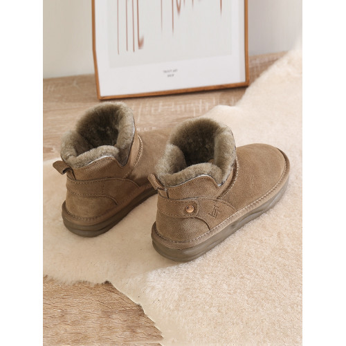 牛皮羊毛雪地靴女2025新款冬季皮毛一體加絨短筒低幫防滑保暖棉鞋