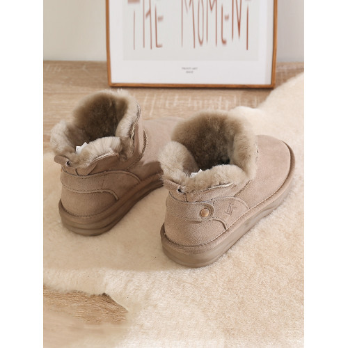 牛皮羊毛雪地靴女2025新款冬季皮毛一體加絨短筒低幫防滑保暖棉鞋