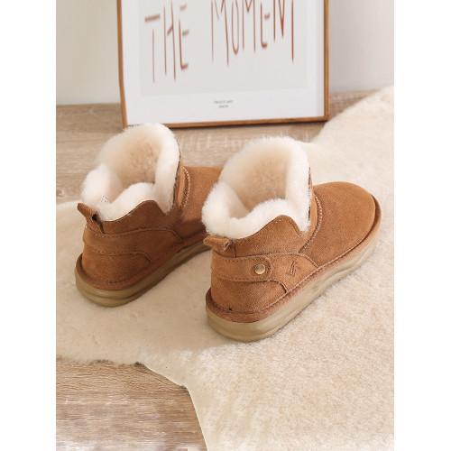 牛皮羊毛雪地靴女2025新款冬季皮毛一體加絨短筒低幫防滑保暖棉鞋