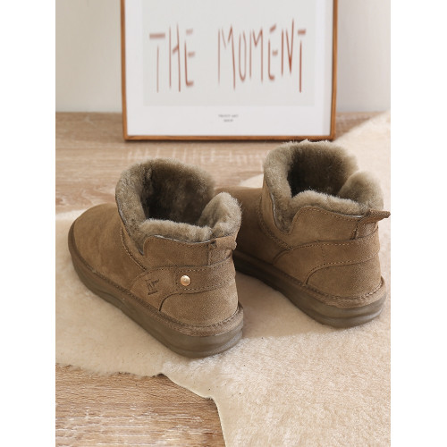 牛皮羊毛雪地靴女2025新款冬季皮毛一體加絨短筒低幫防滑保暖棉鞋