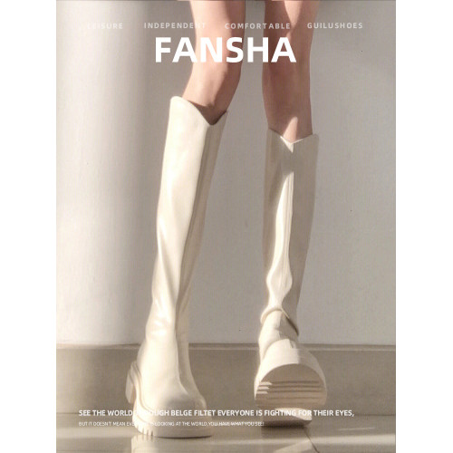 牛皮版~白色長靴女2025新款秋冬高筒不過膝厚底粗跟V口瘦瘦長筒靴 牛皮版~白色長靴女2025新款秋冬高筒不過膝厚底粗跟V口瘦瘦長筒靴