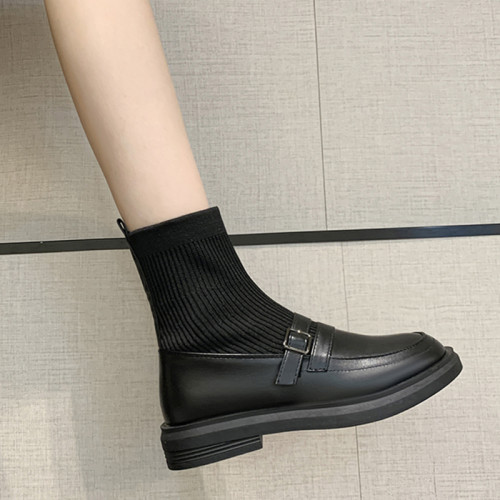 瘦瘦襪子靴平底短靴女2026春季新款連襪馬丁靴針織彈力英倫小皮鞋