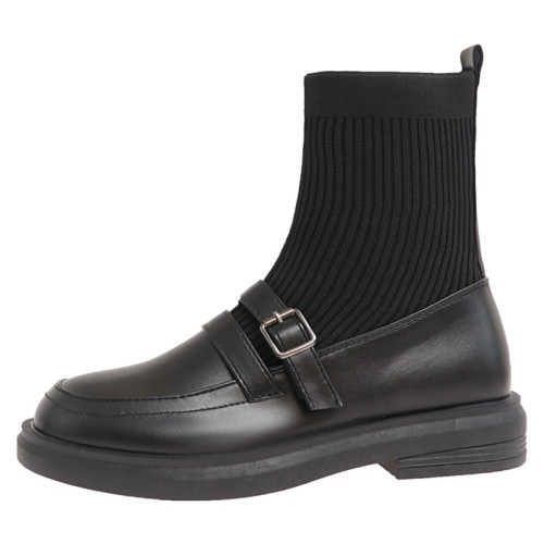 瘦瘦襪子靴平底短靴女2026春季新款連襪馬丁靴針織彈力英倫小皮鞋