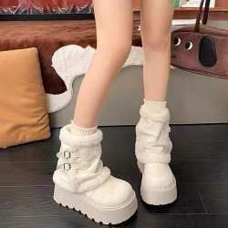 白色復古厚底加絨加厚雪地靴女款2026新款冬季保暖東北毛毛棉鞋子