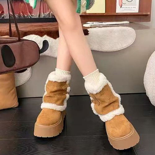 白色復古厚底加絨加厚雪地靴女款2026新款冬季保暖東北毛毛棉鞋子