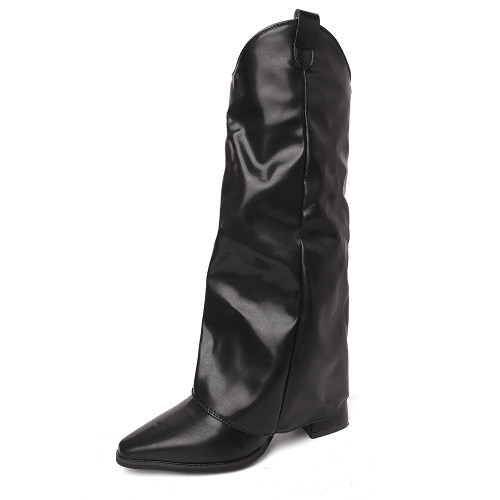 辣妹風小衆尖頭粗跟長筒靴女2025秋冬新款高級感炸街顯瘦時裝靴潮