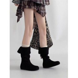 小個子內增高真皮長筒靴女2025冬季新款加絨兩穿顯瘦堆堆雪地靴