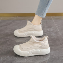 老北京棉鞋女冬季保暖黑色防滑工作鞋一腳蹬防滑媽媽鞋加絨運動鞋