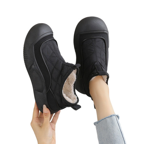 老北京棉鞋女冬季保暖黑色防滑工作鞋一腳蹬防滑媽媽鞋加絨運動鞋