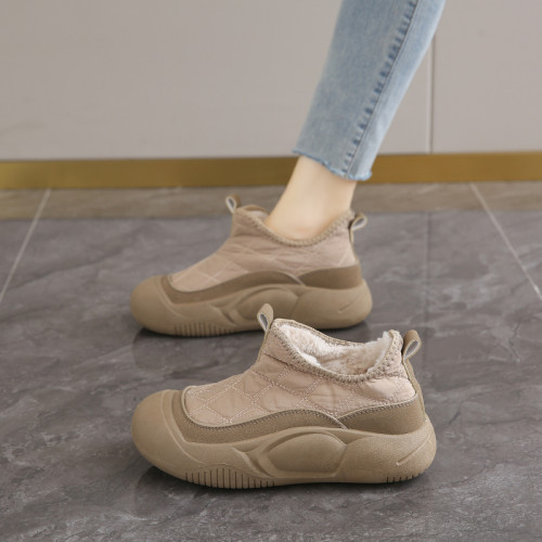 老北京棉鞋女冬季保暖黑色防滑工作鞋一腳蹬防滑媽媽鞋加絨運動鞋