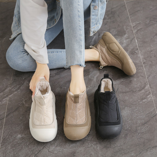 老北京棉鞋女冬季保暖黑色防滑工作鞋一腳蹬防滑媽媽鞋加絨運動鞋