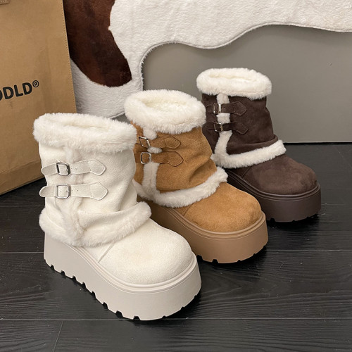 白色厚底增高加絨加厚雪地靴女款2025新款冬季保暖東北毛毛棉鞋子 白色厚底增高加絨加厚雪地靴女款2025新款冬季保暖東北毛毛棉鞋子